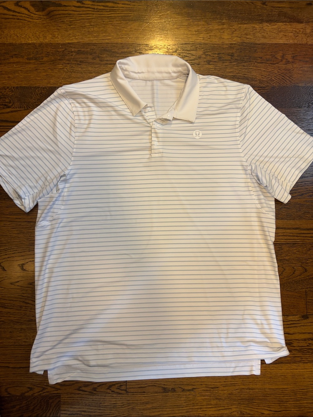 lululemon athletica Men’s White Polo with Thin Gray Stripes